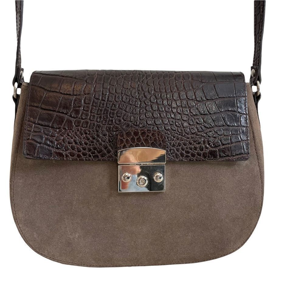 Claudia Firenze Made in Italy Suede Croc Embossed Leather Crossbody